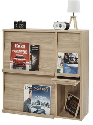 Iris Ohyama, Meuble, Étagère, Bibliothèque de Rangement, avec 4 Portes rabattables, Design, Polyvalent, Bureau, Chambre, Salon, Salle à Manger - Flap Rack FR-F4 -Marron Clair