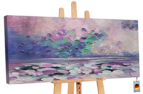YS-Art Abstrakt Stil Acryl Gemälde auf Leinwand Cote d'Azur handgemalt Wandbilder Wohnzimmer modern Wohndekor Meer Bilder Büro echte Kunstwerke gerahmt 200x100 cm