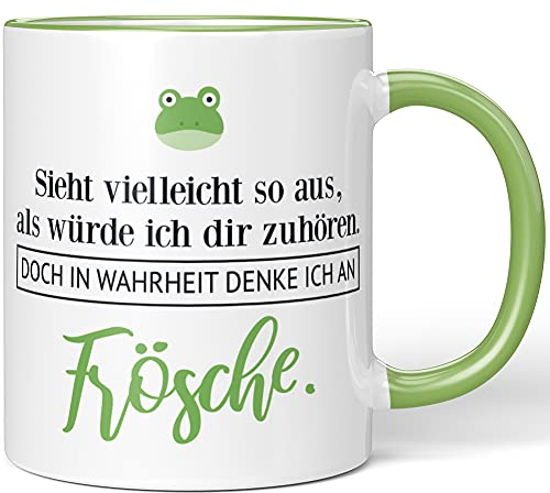 JUNIWORDS Tasse, Sieht vielleicht so aus, als würde ich dir zuhören. Doch in Wahrheit denke ich an Frösche (1001088), Wähle Farbe, Hellgrün