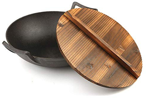 Wok en fonte anti-adhésive sans revêtement 36 cm Double oreille Épaisseur 36 cm