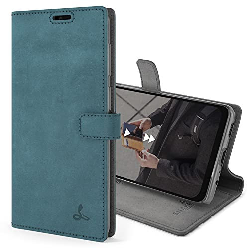 Snakehive Vintage Wallet for Samsung Galaxy A12 || Real Leather Wallet Phone Case || Genuine Leather with Viewing Stand & 3 Card Holder || Flip Folio Cover with Card Slots (Teal)