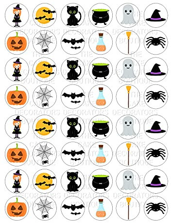 The Cake Decorators Boutique 48 edible Halloween Witch Style childrens kids party mini 2.5cm Cupcake Cake Toppers on Wafer Rice Paper