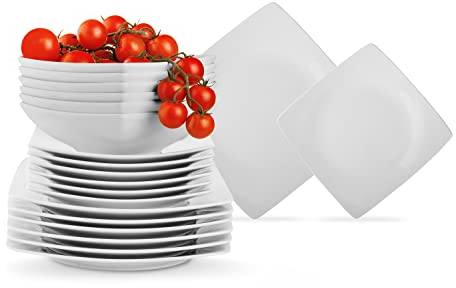 Konsimo. Geschirrset 6 Personen - EPIRI Teller Set 18 Teilig - Modern Tafelservice & Geschirrsets - Kombiservice 6 Personen - Steingut Service für Familie - Geschirr Weiß