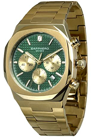 SAPPHERO Herren Uhr Gold Wasserdicht bis 100M Silber Edelstahl Armband Chronograph mit Datum Multifunktions Uhren Retro Uhr Design Casual Business Geschenk Uhren fur Männer