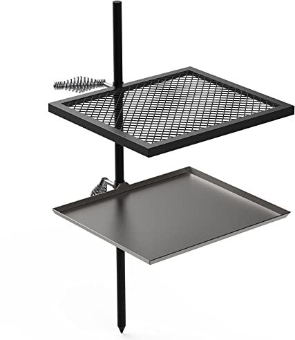 Stanbroil Verstellbarer Schwenkgrill – Stahlgeflecht Grillrost mit Spike-Stange und Grillplatte für Outdoor-Kochen mit offener Flamme – Dual Lagerfeuer Stahl Kochgrill Gitter Schwenksystem