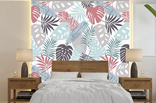 MuchoWow Papier peint Feuilles - Jungle - Pastel - Tropical Papier peint photo 260x260 cm Papier peint imprimé