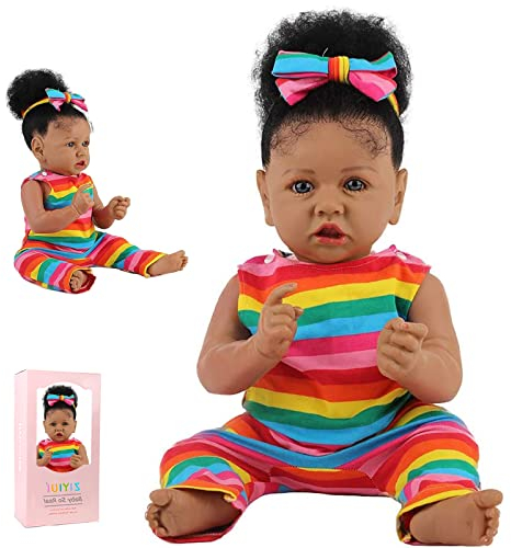 SYP 22 Zoll 55cm Reborn Baby Schwarze Haut Reborn Babypuppe Weiche Silikon Vinyl Echt Reborn Baby Mädchen Lebensechte Reborn Puppe Handgemachtes Neugeborenes Spielzeug Weihnachts Geschenk