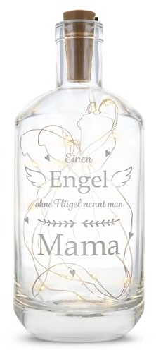 GRAVURZEILE Flaschenlicht mit Gravur - Engel ohne Flügel nennt man Mama - Deko mit LED Beleuchtung für Innen inkl. Lichterkette - Geschenke für Mama und Oma zum Muttertag Geburtstag und Weihnachten