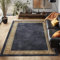 Waschbarer Teppich Flachgewebe Robust Mäander Design Vintage Optik rutschfest Teppich Wohnzimmer, Farbe: Schwarz, Größe: 140 x 200 cm