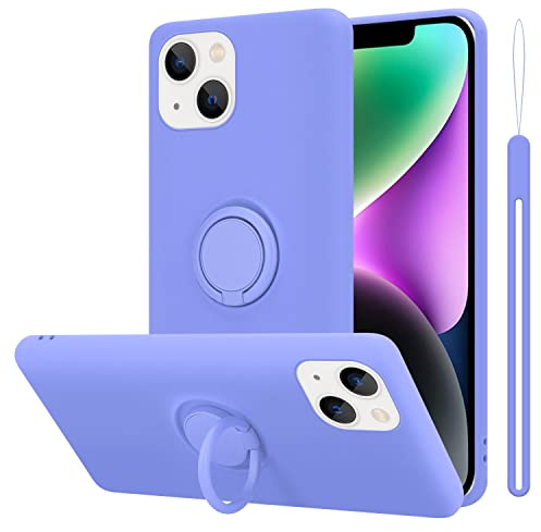 Cadorabo Hülle kompatibel mit Apple iPhone 14 Schutzhülle TPU Silikon Case Liquid Design mit Ring Slim Kratzfest Liquidsilikon Microfaser mit Rundumschutz Case Hülle für iPhone 14 in Lila