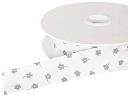MYMERCERIE Schrägband, kleine Blumen, 25 mm, Khaki, hellgrün, Meterware
