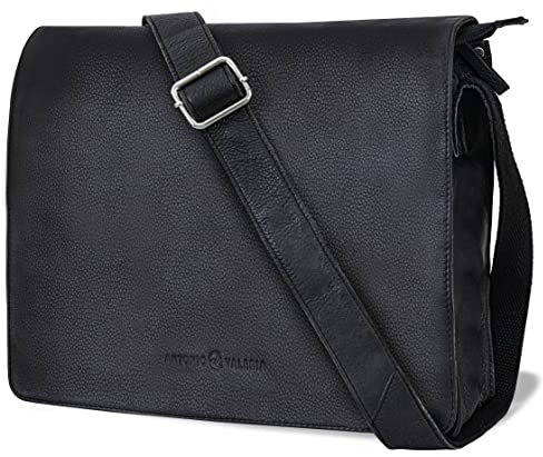 Antonio Valeria Albert Premium Leder Messenger Bag für Herren, Grainy Nappa Black, Kuriertasche