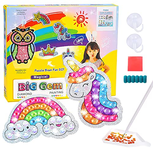 HENGBIRD Einhorn Geschenke, Kunsthandwerk für Kinder, DIY-Diamant Painting Sticker Spielzeug für Mädchen ab 6 Jahren, Fenster-Edelstein-Kunstset, Geburtsta Geschenke für Mädchen 6 7 8 9 10 11 12