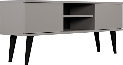 WFL GROUP TV-Schrank - Skandinavisch Fernsehtisch bis 50 Zoll - TV-Lowboard für Wohnzimmer 120 oder 160 cm - mit Holz Füße und 2 Türen - 120 cm - Chinchilla Grau