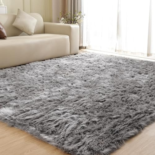 ORINOVA Teppich Grau 240x300 cm Flauschig Wohnzimmer Fellteppich Kunstfell Weicher Kuschelteppich Bettvorleger Schlafzimmer Waschbar