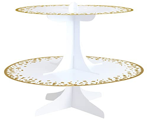 Trimming Shop White & Gold Cupcake Stand Party Supplies Tableware, 2-Tier Round Cardstock Cupcake Stand for Weddings, High-Tea, Birthday, Anniversary Reception Party
