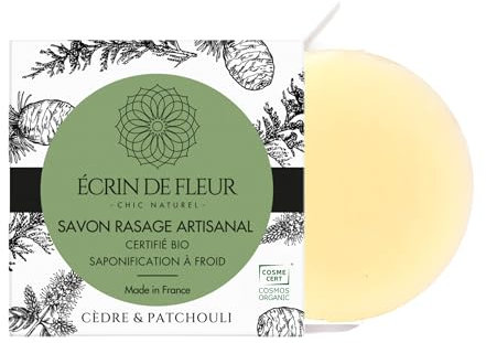 Écrin de Fleur - Handgemachte Bio Rasierseife herren, natürlicher Zedernholzduft, mit Haselnussöl, 1x55g