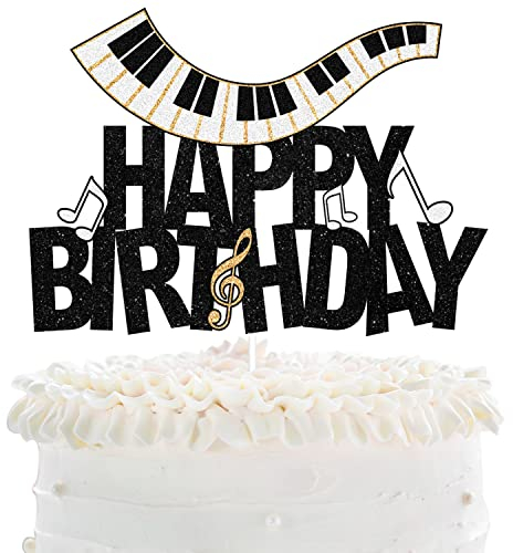 Piano Happy Birthday Cake Topper - Musical Instruments Birthday Glitter Piano Cake Topper - Music Piano Birthday Party Decoration For Musician