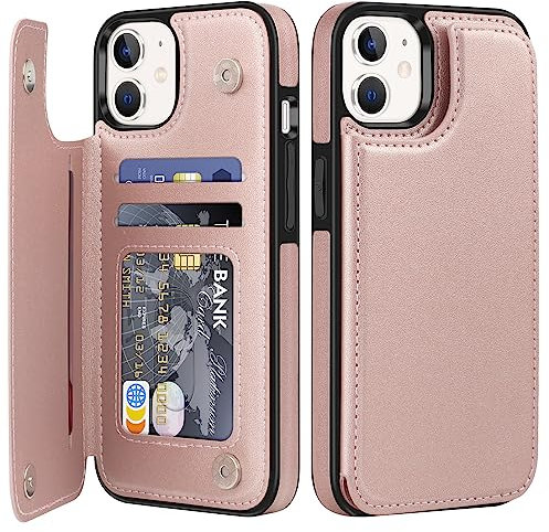 Bizzib Coque pour iPhone 11 Étui Portefeuille en Cuir avec Porte-Cartes - Double Fermeture magnétique Résistant aux Chocs pour Apple iPhone 11 6,1-Or Rose