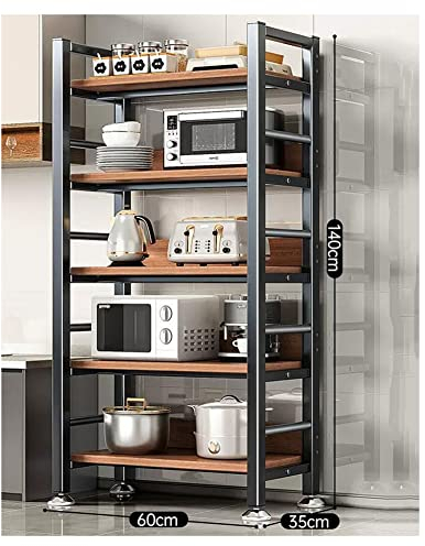 Marco Metálico, Estante De Microondas con Barandilla Estante De Almacenamiento Ajustable Cocina, Sala De Estar, Garaje, Oficina Al Aire Libre (Color : Black, Tamaño : 60x35x140cm)
