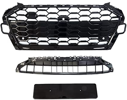 Wabengrill Breit Kühlergrill Schwarz Silber+Kamera kompatibel für Audi A4 B9 Facelift ab 2019 auch S Line Modelle DM Autoteile 4232