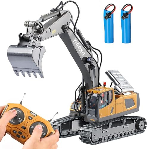 Full Functional Remote Control Excavator, 11 Channel 1:20 RC Digger 680 Degree Rotation RC Tractor Construction Toys with Sounds and Lights, 2.4G RC Excavator Digger Toys for Kids Boys Adults