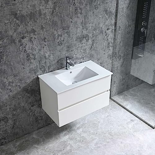 Home36 Waschbecken mit Unterschrank Corbo 2, Mit Keramik Waschbecken, Waschtisch mit Zwei Schubladen, Badmöbel 80 x 46 x 50 cm, Waschtischunterschrank, Badezimmer Unterschrank Set (1. Weiß)