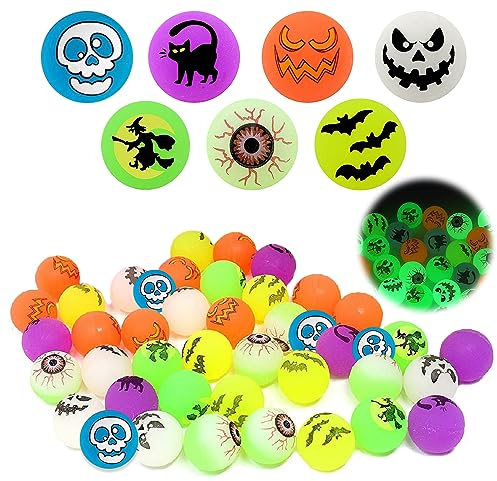LETTERASHQP 24 Stück Flummi im Dunkeln Leuchtend, Flummi, Halloween Flummi, Gummiball Hüpfball Springball,Luminous Bouncy für Kinder Geschenktüten Füllstoffe Party