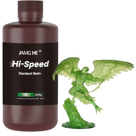 High Speed 3D Printer Resin, JAMG HE 12K Rapid 3D Printer Resin High-Precision and Low-Shrinkage Fast Standard 3D Printing Resin Suitable for 3D Printer Fast Mode & Normal Mode (1000g, Clear Green)