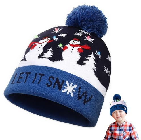 Aoreun LED Weihnachtsmütze - Bunte Strickmütze Mit 6 LEDs, Warme Wintermütze für Unisex Kinder und Erwachsene, Xmas Schnee Hut für Weihnachtsfeier