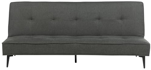 Beliani 3-Sitzer Sofa Schlaffunktion Stoffbezug Dunkles Grau Schlafsofa gesteppt Essvik