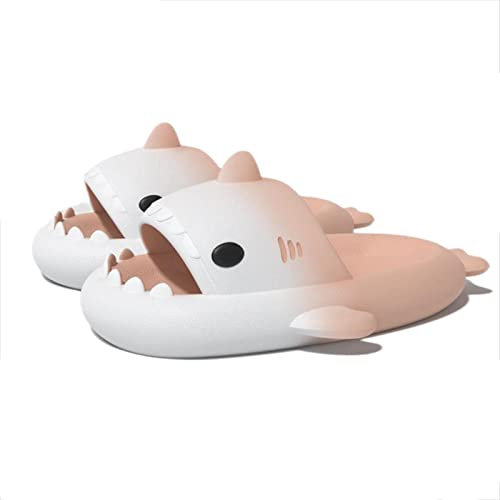 Zureto Claquettes Shark originales, Cloud Slides, pantoufles antidérapantes, chaussures de plage, sandales décontractées en forme de requin, Blanc/rose, 36/37 EU