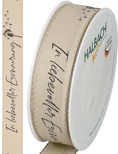 Halbach Seidenbänder Trauerflor | 25mm x 18m | Edles Trauerband für Gedenkveranstaltungen und zum Verpacken von Trauergeschenken | Farbe: leinen/schwarz