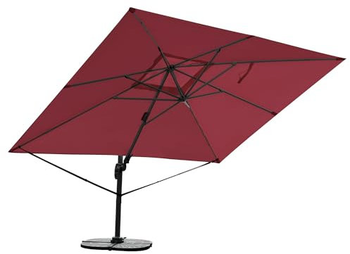 RS Trade Sonnenschirm Rechteckig 300 x 400 cm Marktschirm Ampelschirm Gartenschirm 360 Grad drehbar, 4-fach axial & 5-fach horizontal neigbar, inkl. Windsicherung & Schutzhülle, Rot