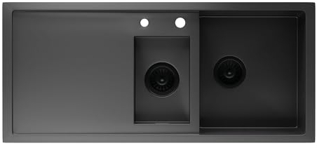 Klarstein Fregadero de cocina - con escurridor, 1,5 cubetas, de acero inoxidable 304,resistente a arañazos y al calor,fácil de limpiar,incluye kit de instalación y rebosadero, 100x45 cm, gris metálico