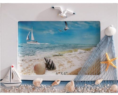 Maritimer Bilderrahmen Aus Holz, Strand- Und Küstenfotohalter Aus Holz Ozean-Muschel-Ornamenten, Skulpturaler Vintage-fotohalter, Kunst-tischdekoration