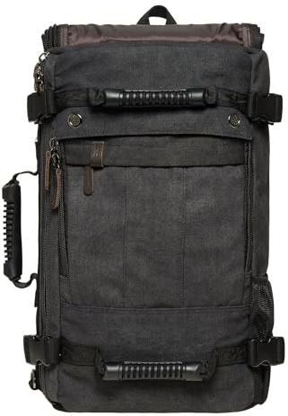 KAUKKO Vintage Canvas Reiserucksack Convertible Daypack Laptop Rucksack 15.6 Zoll für Travel Weekender Trip，K1027-1-Schwarz