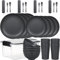 Greentainer Plastic Camping Dinnerware Set with Storage Box, Lightweight Unbreakable Serving Plates, Bowls, Cups,Cutlery Set, Forks,Tableware for BBQ Picnic Party dinner set for 4 with carry case