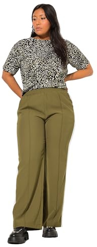 Studio Untold Damen große Größen Übergrößen Plus Size Hose, Wide Legs, Biese, Seitenstreifen, Elastikbund Dunkles Olive 52 836202641-52
