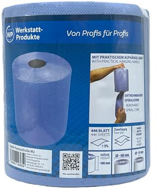 WP Putztuchrolle, 2-lagig, Zellstoffpapier blau, 440 Blatt pro Rolle, Blattgröße: 20 x 22 cm, Rollenmaß: 20 x 18 cm, für Haushalt, Küche und Werkstatt (Normal (19,6 cm x 22,3 cm), Einzelrolle)