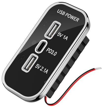 Kriogor Prise USB 3 Ports 12 V, PD3.0 & Double Prise de Chargement USB, 12V Prise de Chargeur USB pour 12V/ 24V Voitures SUV Marin de Bateau