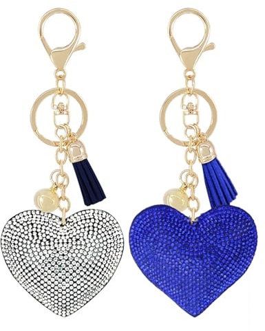 JK Home 2Pcs Porte-clés de Pendentif Cœur Frange Cristal | Brillant avec Boîte de Stockage pour Mariage Fiançailles Noël Anniversaire