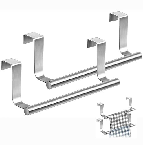 Toallero de puerta de 2 unidades, acero inoxidable, toalleros para puerta, cocina, sin taladrar, toallero para colgar, para cocina, baño, puerta de armario