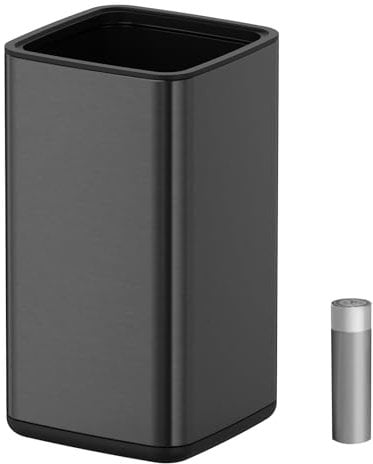 Mbillion Open Top Trash Can, Stainless Steel Waste Bin with Removable Inner Basket, Small Metal Garbage Basket for Modern Bathroom, Office (Black, 15L)