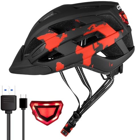 COOZi Bike Helmet for Adults – CE Certified, Lightweight & Shock-Absorbing Cycle Helmet with USB LED Light, Adjustable Fit for Men & Women – MTB, Road & Skate (54–58cm)