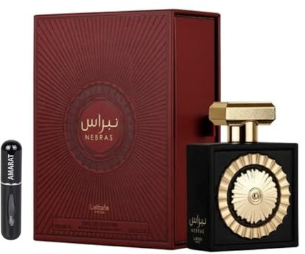 Nebras Original Parfüm, arabisches Parfüm, Uni, lange Lebensdauer, inkl. nachfüllbarem Zerstäuber, süßer Duft mit Noten von roten Beeren, Mandarine, Vanille und Bernstein