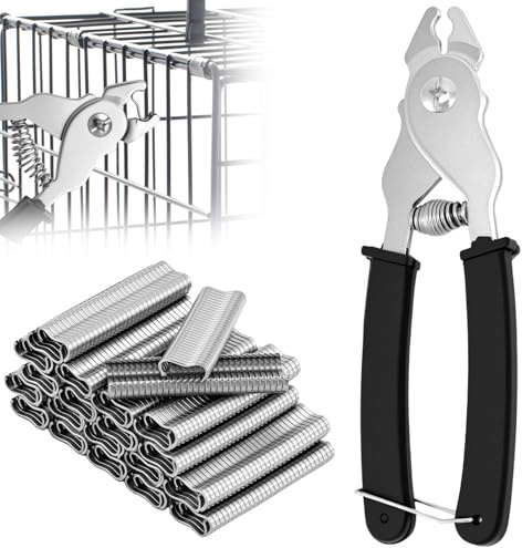 QWORK® Wurstclipper Zange, Zaunzange mit 1200 Clips, Kohlenstoffstahl Zange, für Zaun, Tierkäfige