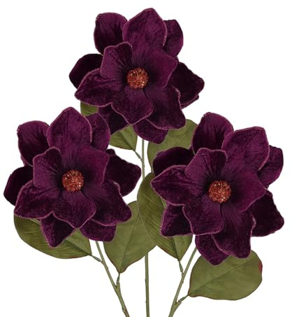 Arborus 3 STK Künstliche Weihnachtsblumen 77 cm Lila Kunstblumen für Vase Weihnachten Deko Künstliche Magnolien Zweige für Türkranz Weihnachtsbaum Schmuck Tisch Fensterbank Flur Zuhause Deko