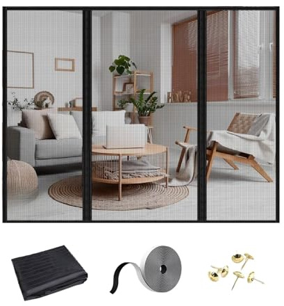 Moustiquaire AimantéE Porte Fenetre 220x245cm(WxH) Noir Insect Protection No Gap with Powerful Magnets pour 215x240cm(WxH)