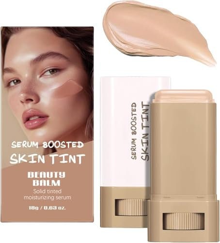 Stick For Cheeks Tint, Foundation Stick Beauty Balm Serum Boosted Skin Tint, Hydrating Face Concealer, Solid Tinted Serum, Long-Wear Lightweight Brightening Contour Sticks for Women (#04-White)